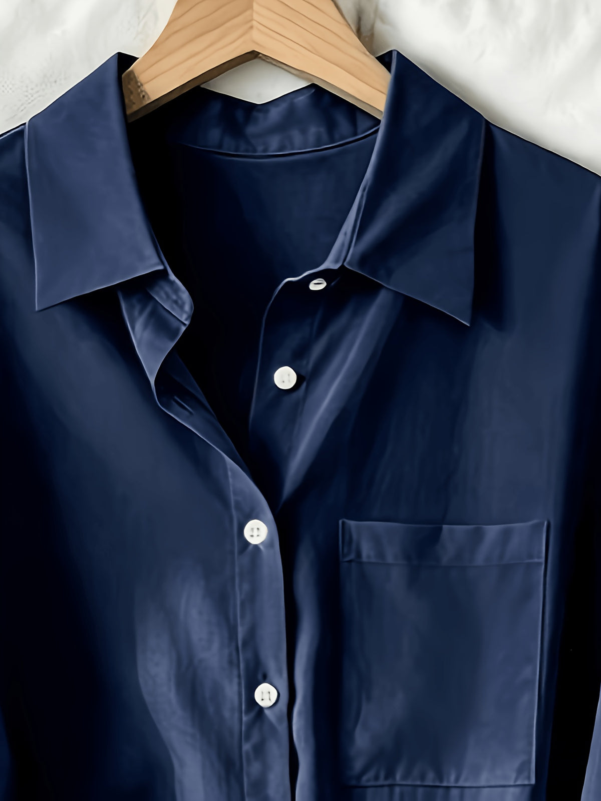 Women'S Classic Solid Color Casual Shirt - Navy Color
