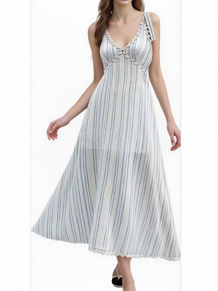 Women's Elegant V-Neck Camisole Bridesmaid Dress with Bow Shoulder Straps & Shirred Back Waist - A-Line Beach Wedding Dress Suitable for Bridesmaids, Casual Daily Wear, Large Hem, Machine Washable, Non- Dress - Ivory White