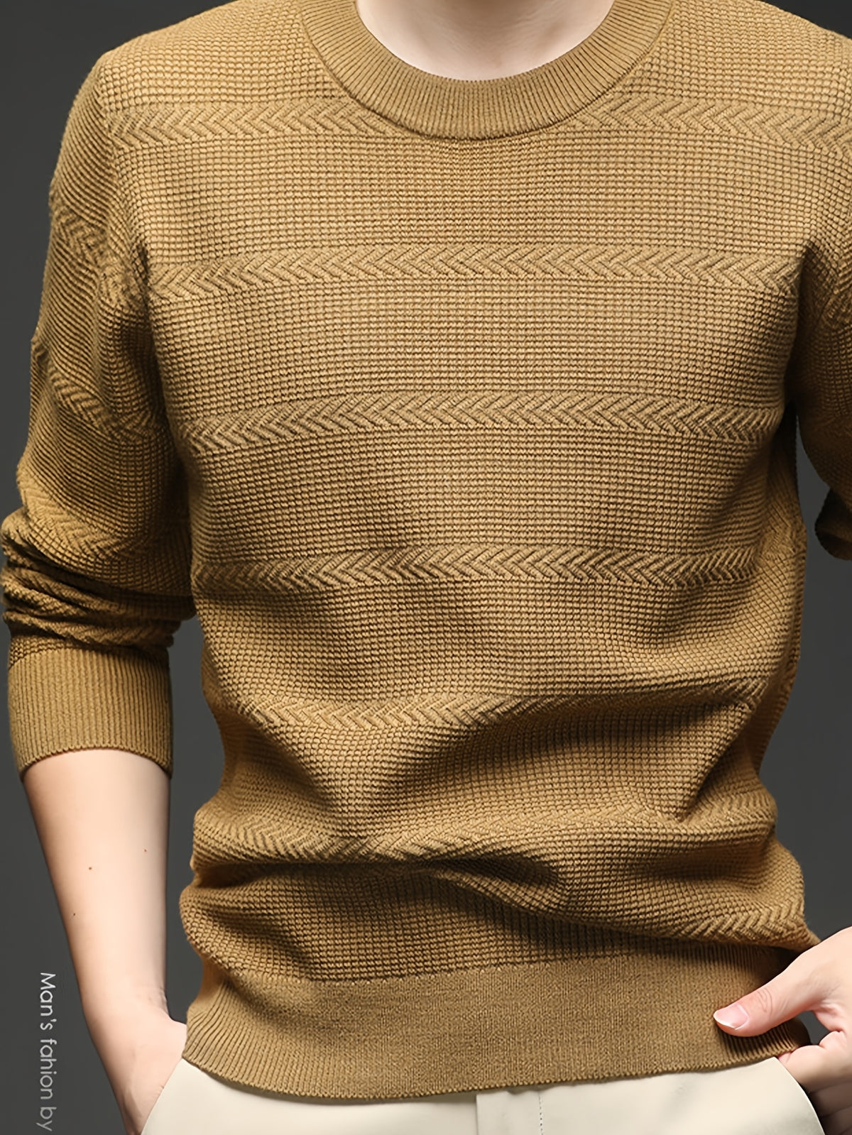 Men'S Round Neck Arrow Jacquard Knit Sweater, Non-Tight Fit, Suitable for Daily Commute And Casual Wear. Layering with Shirt Or Single Wear - SINBOS - Yellow