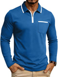 Autumn Cross-Border American Men'S Long Sleeve Polo Shirt Men'S Base Layer Contrast Top - Lake Blue