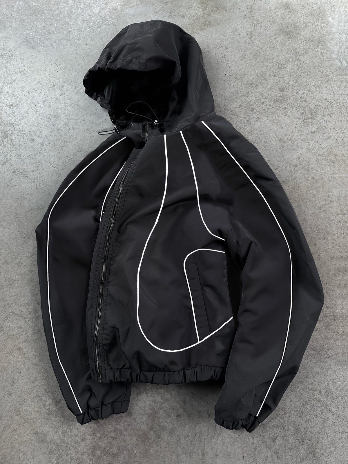 New Autumn/Winter Men's Trendy Hooded Casual Sport Jacket, Loose Fit Fashionable Versatile Jacket with Full-Body Drawstring Design, Outerwear Windbreaker JK5689 - Black
