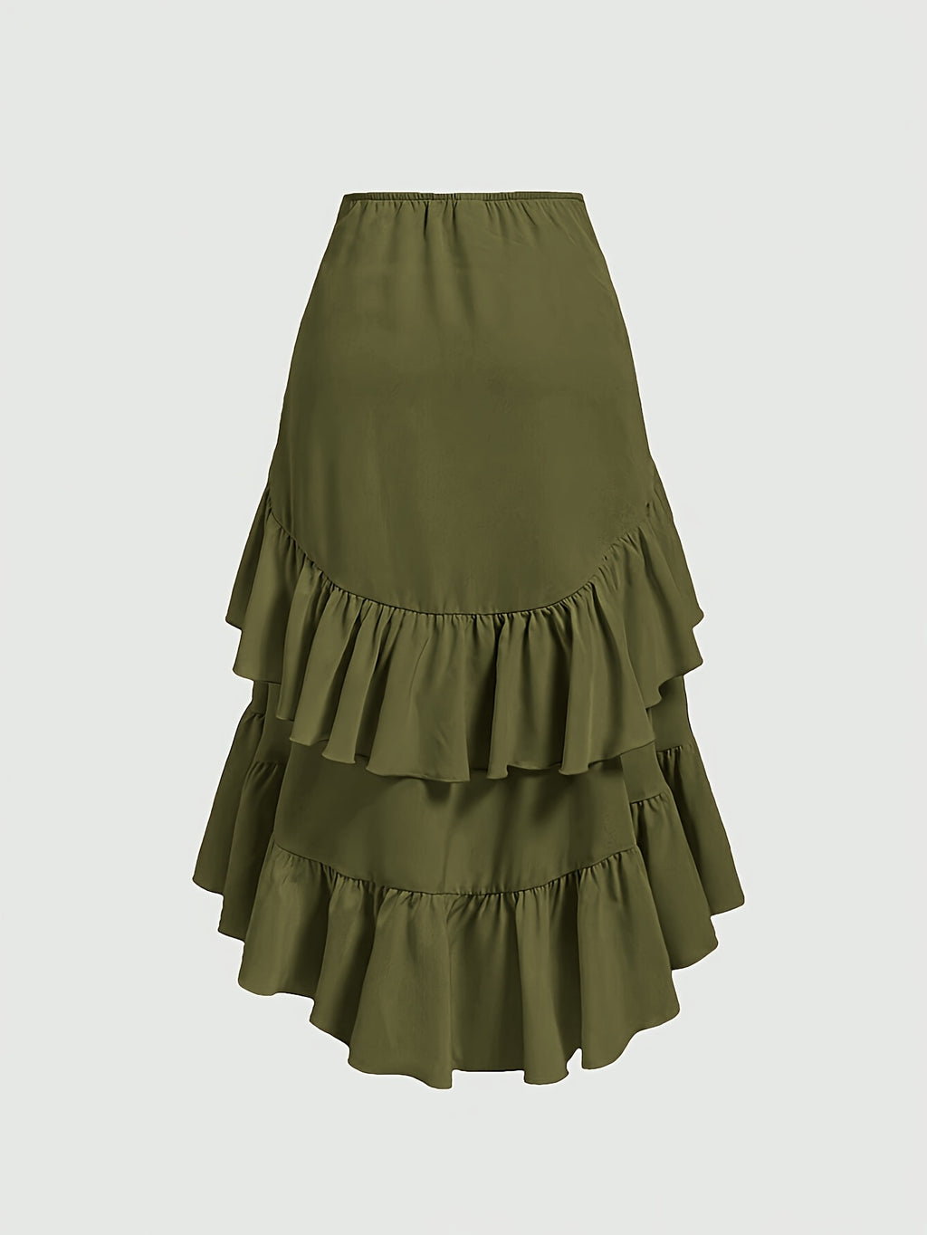 New Fashion Asymmetrical Pleated Hem Design Multi-layered Women's Skirt - Olive Green