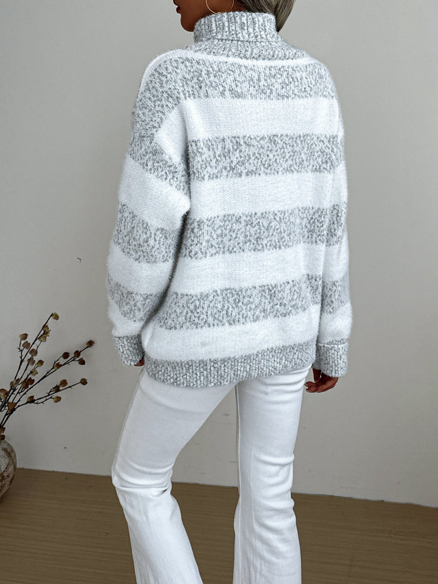 High-neck Thick Sweater for Women, Loose-fit Outerwear, Warm Faux Mink Base Layer, Women's Style 002, Autumn/winter 2023 - Grey