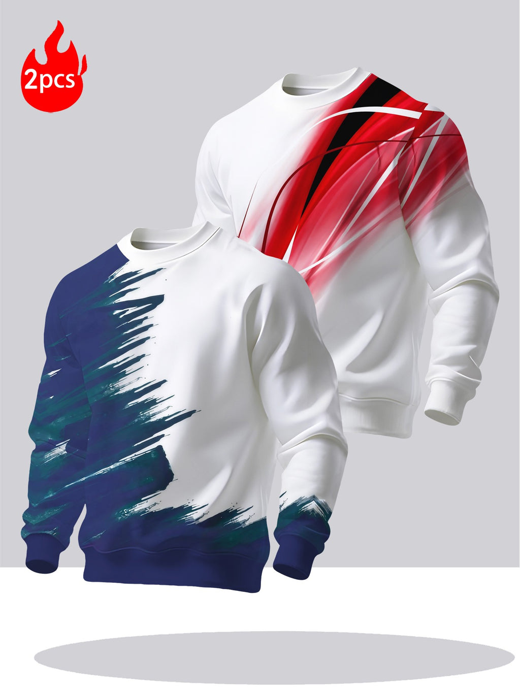 2pcs Men's Crew Neck Sweatshirt - Casual Printed Top, Outdoor Leisure Crew Neck Sweatshirt, Basic Versatile Style with Print - Mixed colors