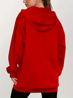Women's Star Pattern Print Hoodie, Fashionable Zip-Up Hooded Sweatshirt for Women - Red