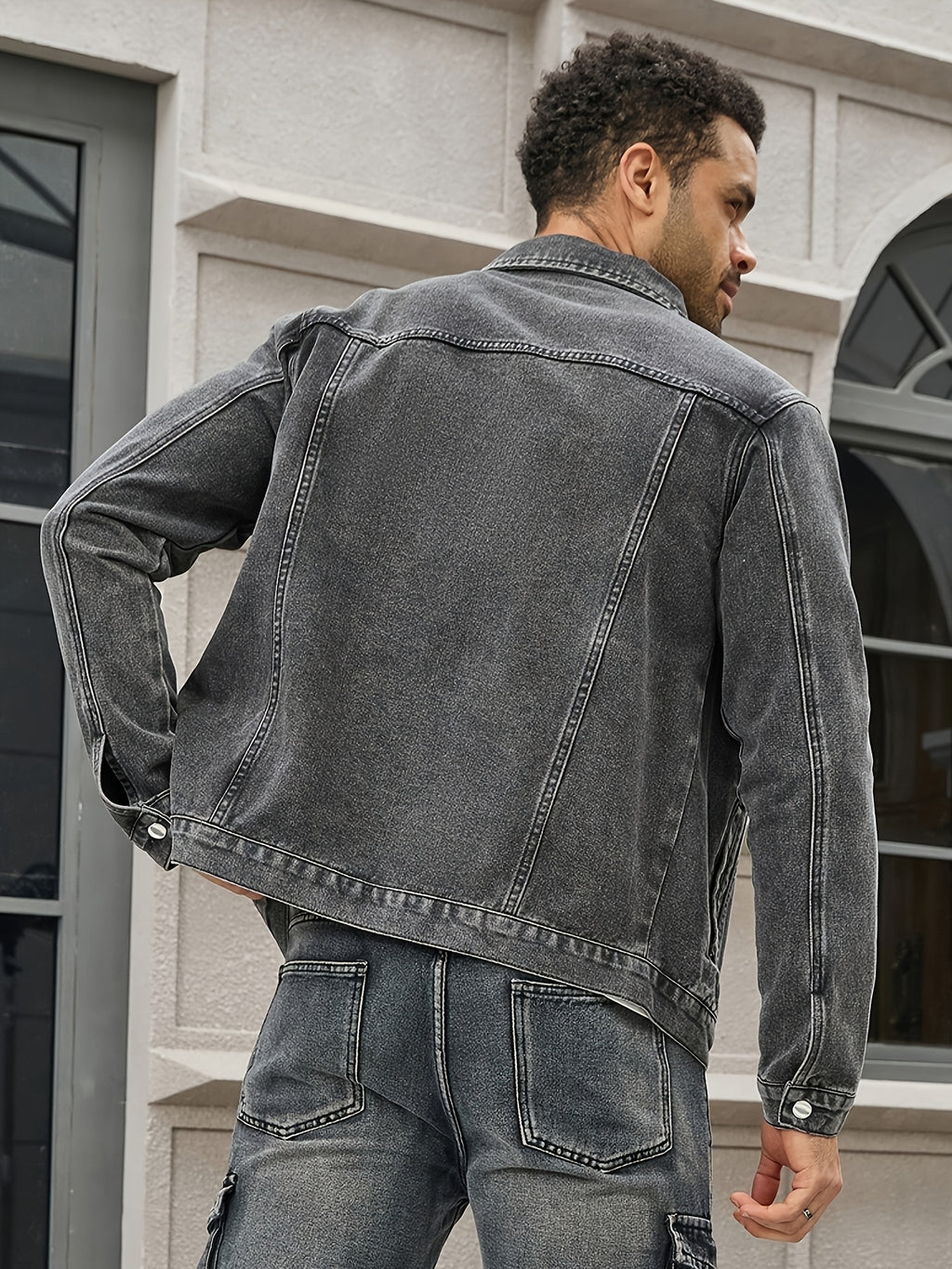 Men's Trendy Vintage Black-Gray Denim Jacket - Deep Grey