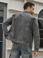 Men's Trendy Vintage Black-Gray Denim Jacket - Deep Grey