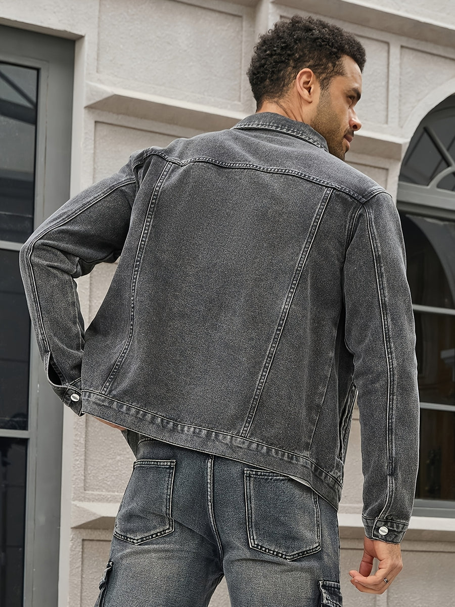 Men's Trendy Vintage Black-Gray Denim Jacket - Deep Grey