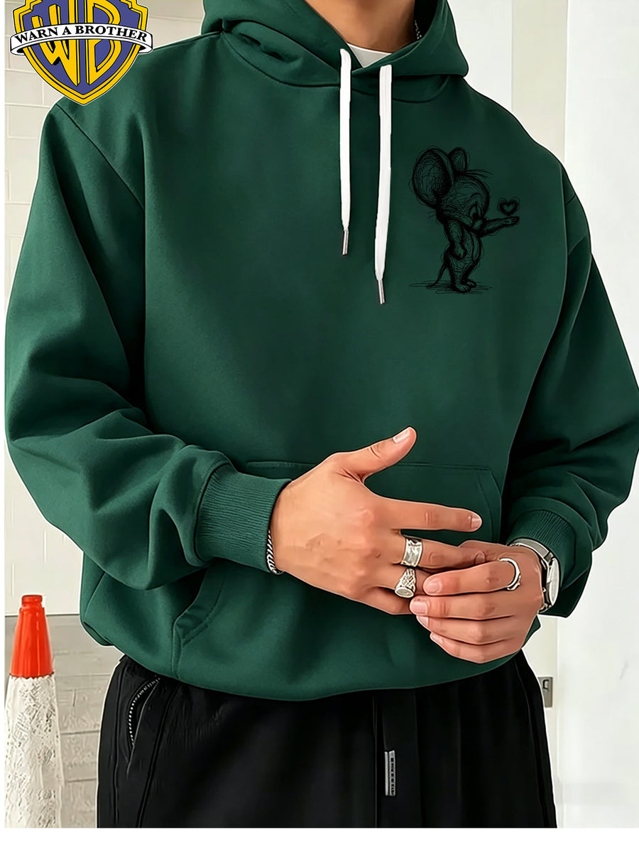 Official Warner Bros., Trendy Cool American Street Style Classic Character Theme Print Hoodie, American Street Style Unisex Long Sleeve Top, Suitable for Daily And Outdoor Activities, Ideal Warm Outerwear Choice for Autumn And Winter! - Green