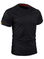 1pc Men'S Round Neck T-Shirt Outdoor Casual Quick-Dry Short Sleeve Top with Pocket And Hook-And-Loop Closure Breathable T-Shirt for Camping Hiking Fishing Running Sports Shirt, Additions Not Included - Black