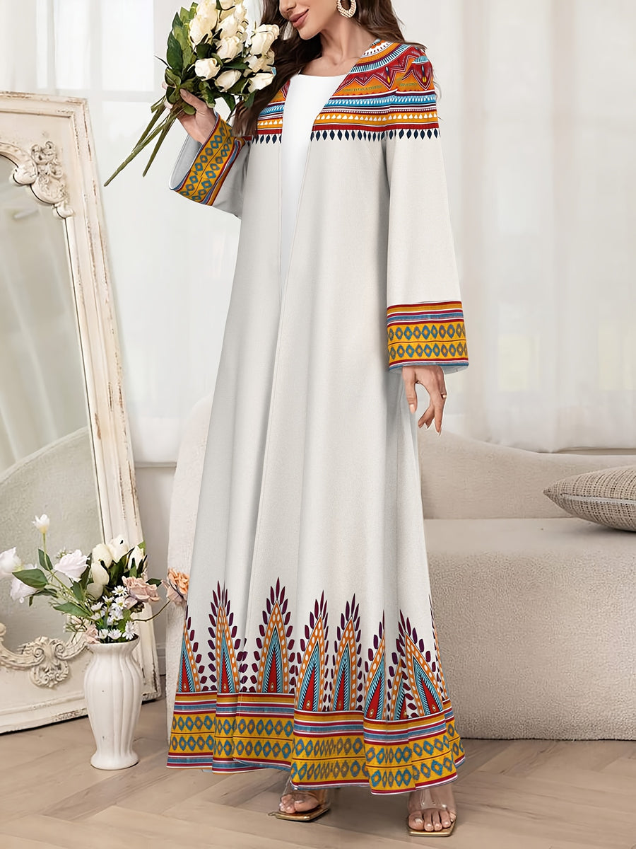 Middle East Dubai Muslim Women's Abaya Robe, Fashionable Floral Print Loose Long Cardigan, Elegant Outerwear - Mixed colors