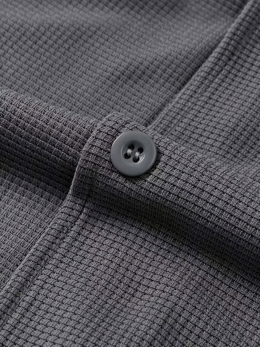 Men'S Spring Autumn New Waffle Check Blazer Collar Cardigan Single Button Double Pocket Business Casual All-Match Long Sleeve Jacket, Knit Soft Comfortable Fashion Solid Color Outerwear Suitable for Daily Outings, Dates, Holidays, And Travel - Gray (upgrade)