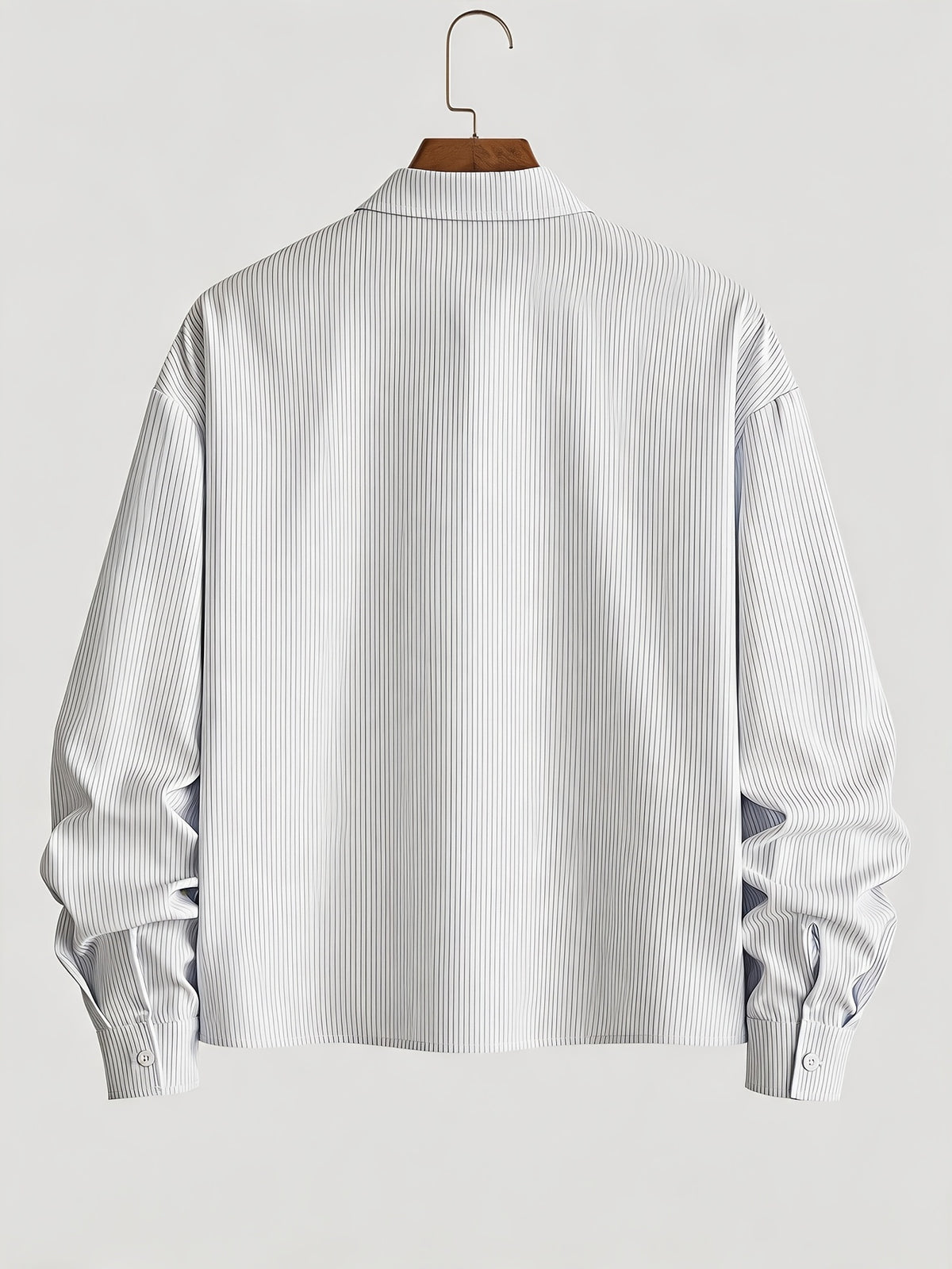 Men's Striped Long-Sleeve Shirt with Letter Iron-On Print, Trendy and Fashionable, Light Business Casual, Simple Four-Season Style, Short and Long-Sleeve Shirt - White