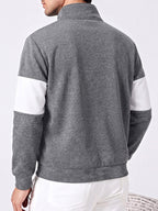 Retro American Stand-Collar Zipper Men'S Sweatshirt, Color-Block Letter Print, Thick Knit Fleece Fabric Soft And Skin-Friendly, Suitable for Daily Outings, Campus Wear, All-Season Wear, Casual Long-Sleeve Sweatshirt - Dark Off-white