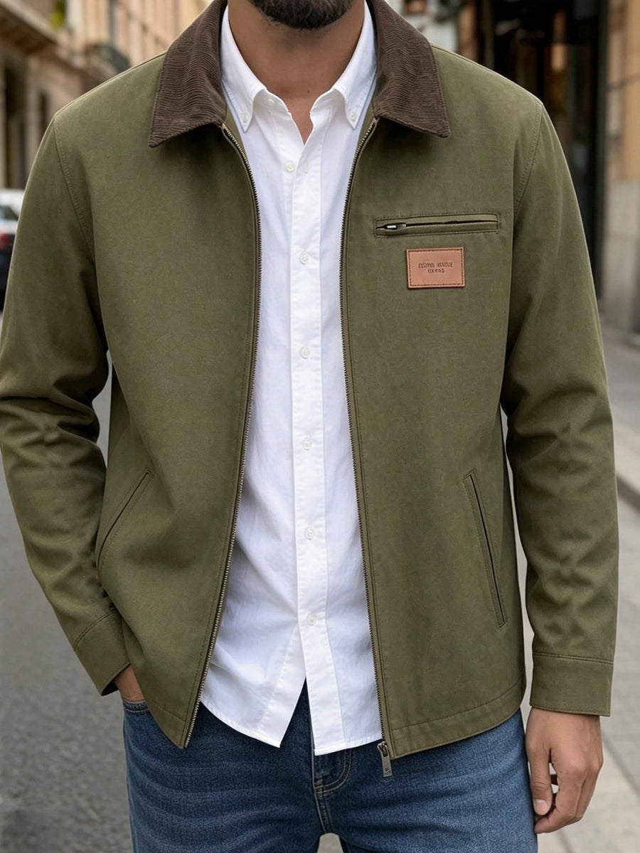 2026 American Retro Work Jacket Men'S Corduroy Lapel Sports Commuter Casual Outerwear Jacket - fern green