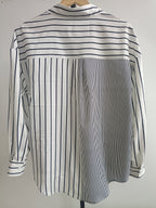 Women'S New Long Sleeve Classic Striped Shirt, Temperament Commute Casual All-Match Curved Hem Waistline Shaping - Black