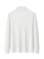 Men'S Long Sleeve Polo Shirt, Solid Color 3-Button Collar Basic Style, High-Density Drapey Wrinkle-Resistant Pearlized Fabric, Home Casual Texture, All-Season Versatile Collar Top for Daily Commute - White