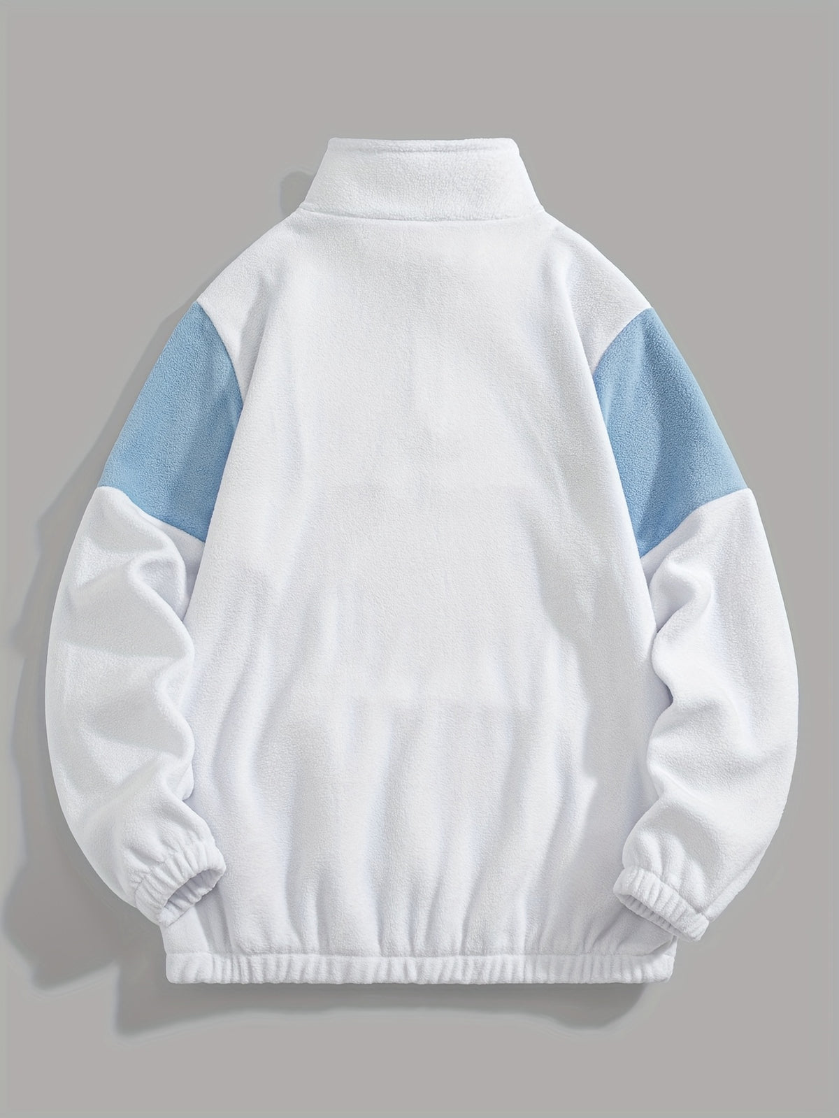 Fleece Color-Blocked Spliced Letter Embroidered Zip-Up Sweatshirt, Men'S Mid-High Collar Half-Zip Pullover Warm Outerwear, Men'S Casual Sportswear with a Trendy Street And Collegiate Style, Suitable for Daily Wear And Casual Outdoor Activities - White