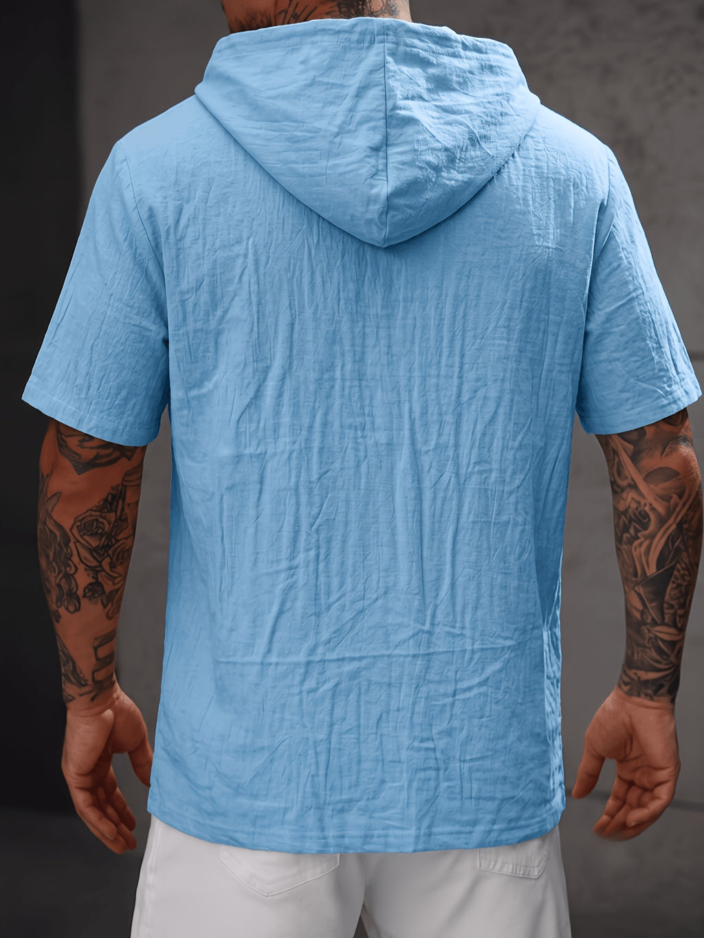 Men'S Shirt Linen Fabric Hooded Design Casual Easy Fashion Breathable High Elasticity Comfortable, Suitable for Outdoor Excursion Vacation Travel Beach Daily Casual Home Wear - Light Blue