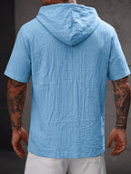 Men'S Shirt Linen Fabric Hooded Design Casual Easy Fashion Breathable High Elasticity Comfortable, Suitable for Outdoor Excursion Vacation Travel Beach Daily Casual Home Wear - Light Blue