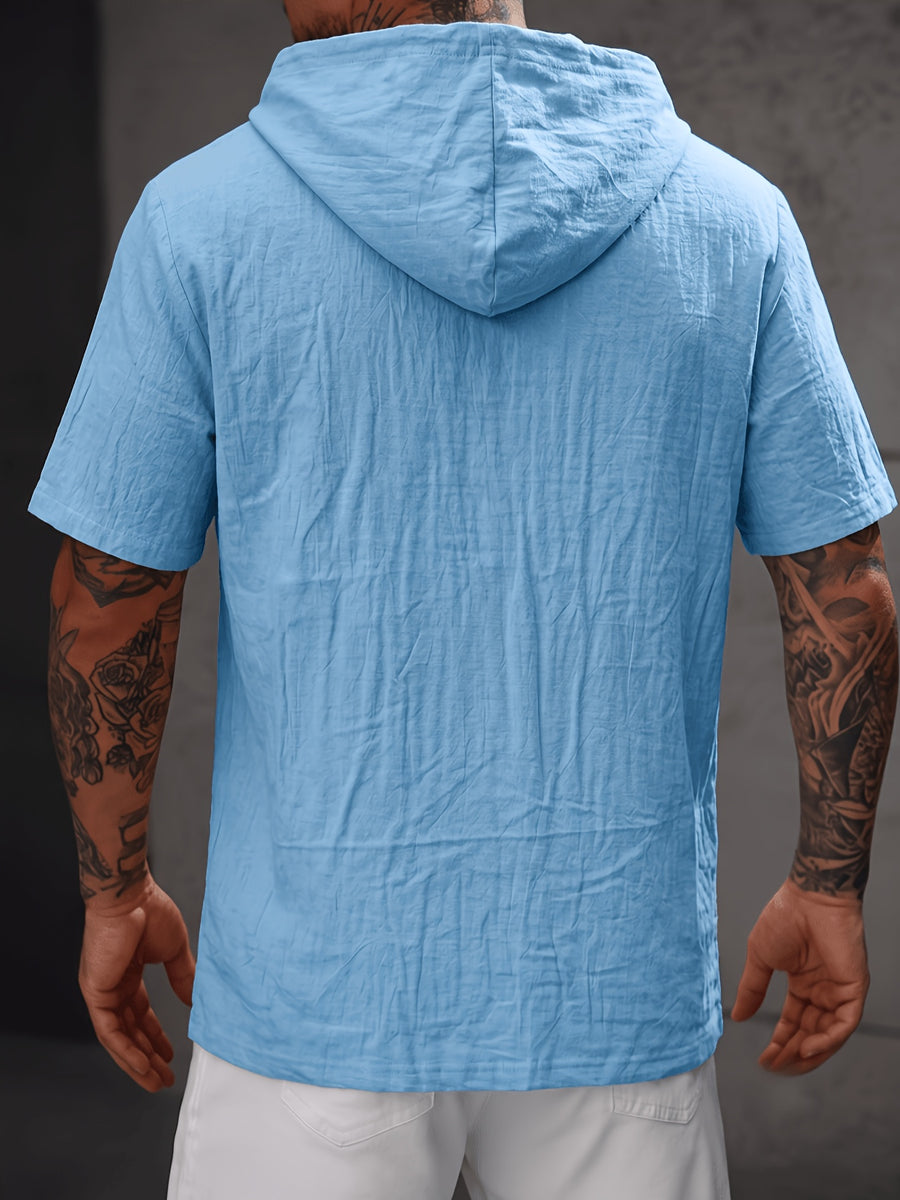 Men'S Shirt Linen Fabric Hooded Design Casual Easy Fashion Breathable High Elasticity Comfortable, Suitable for Outdoor Excursion Vacation Travel Beach Daily Casual Home Wear - Light Blue