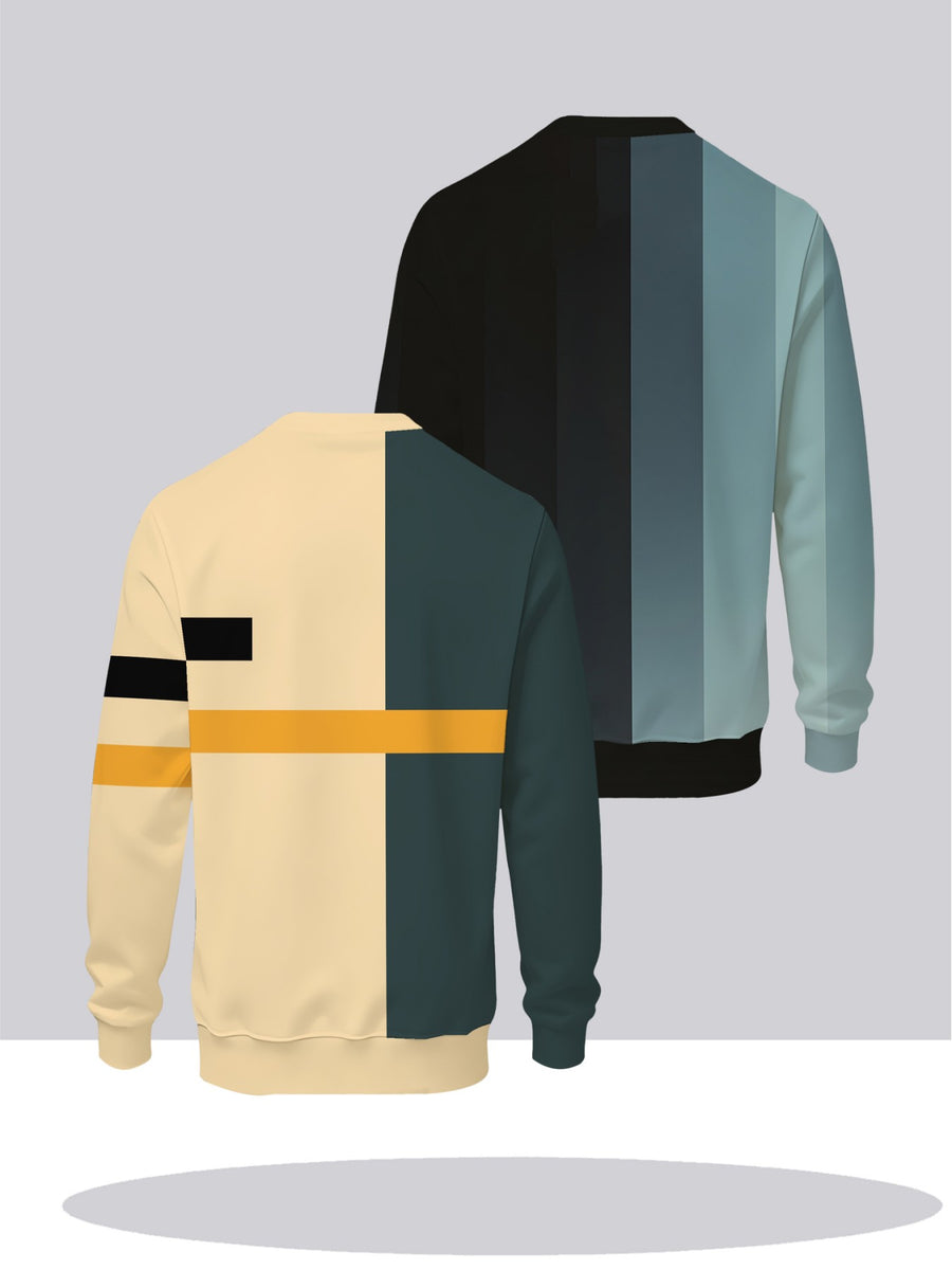 2pcs Men's Crew Neck Sweatshirt - Casual Printed Top, Outdoor Leisure Crew Neck Sweatshirt, Basic Versatile Style with Print - Mixed colors