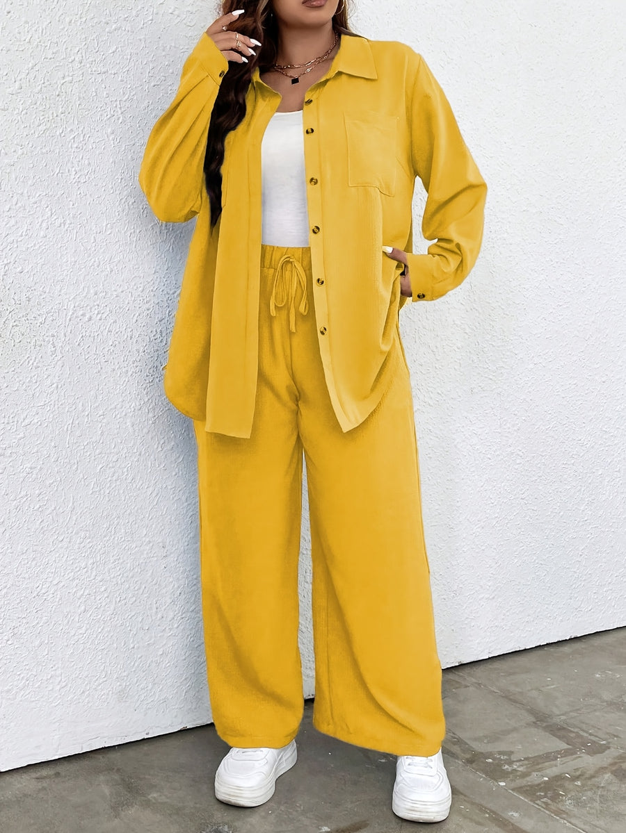 Plus Size - Ladies Fashion Plus Size Two-Piece Set - Yellow