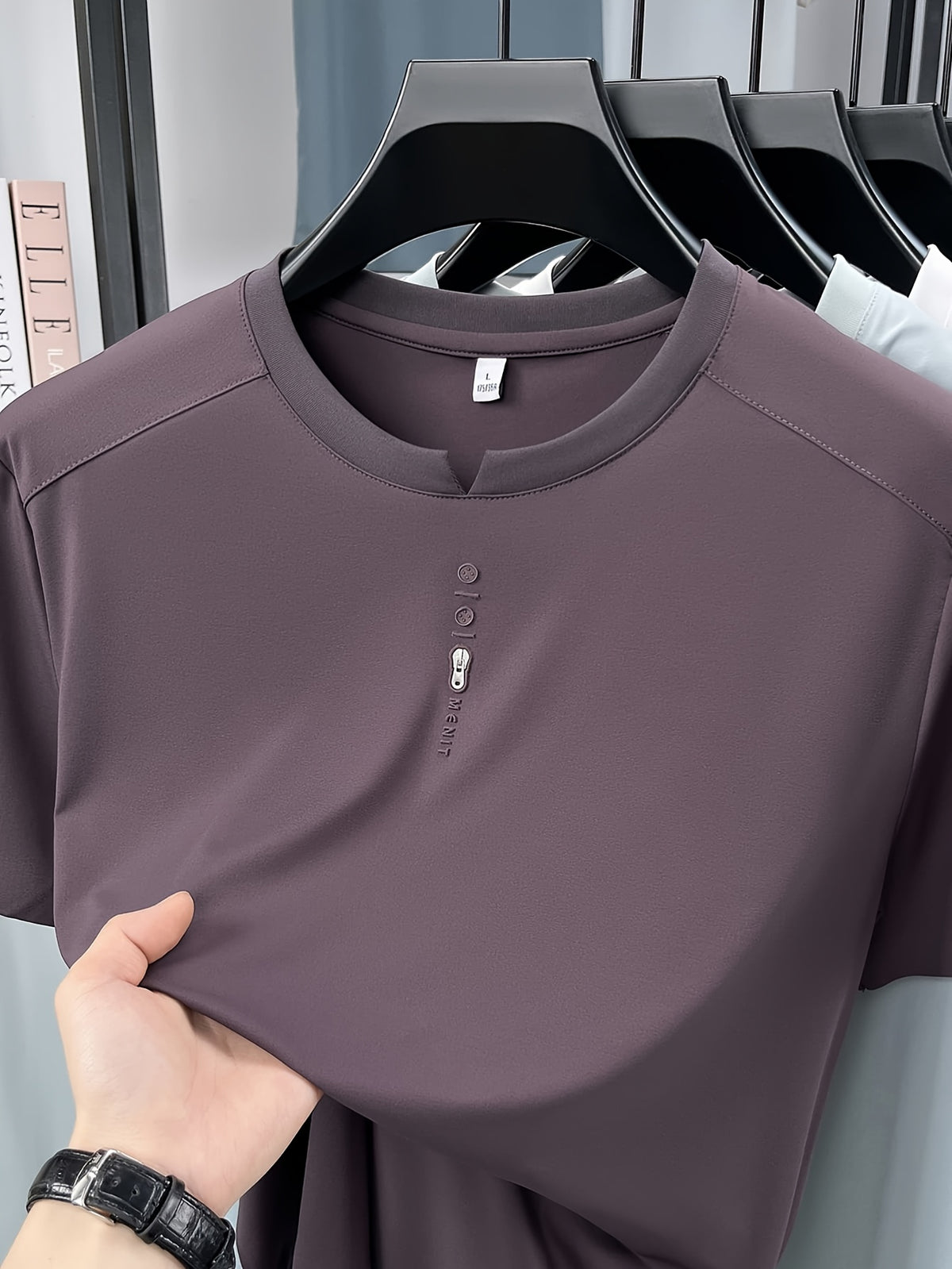 Men'S New Short Sleeve Easy Loose Commute All-Match Round Neck Top Short Sleeve T-Shirt Summer Cool Top Middle-Aged Dad Round Neck T-Shirt Business Casual Men'S Fashion Comfortable Multi-Color Short Sleeve T-Shirt LSL-26235 - Purple