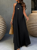 Ancient City Bohemian Style Dress, Vacation Style, Brushed Collar, Suitable for Spring and Summer, Beach Dress, Women's Long Summer Dress Apparel, Gavin - Black