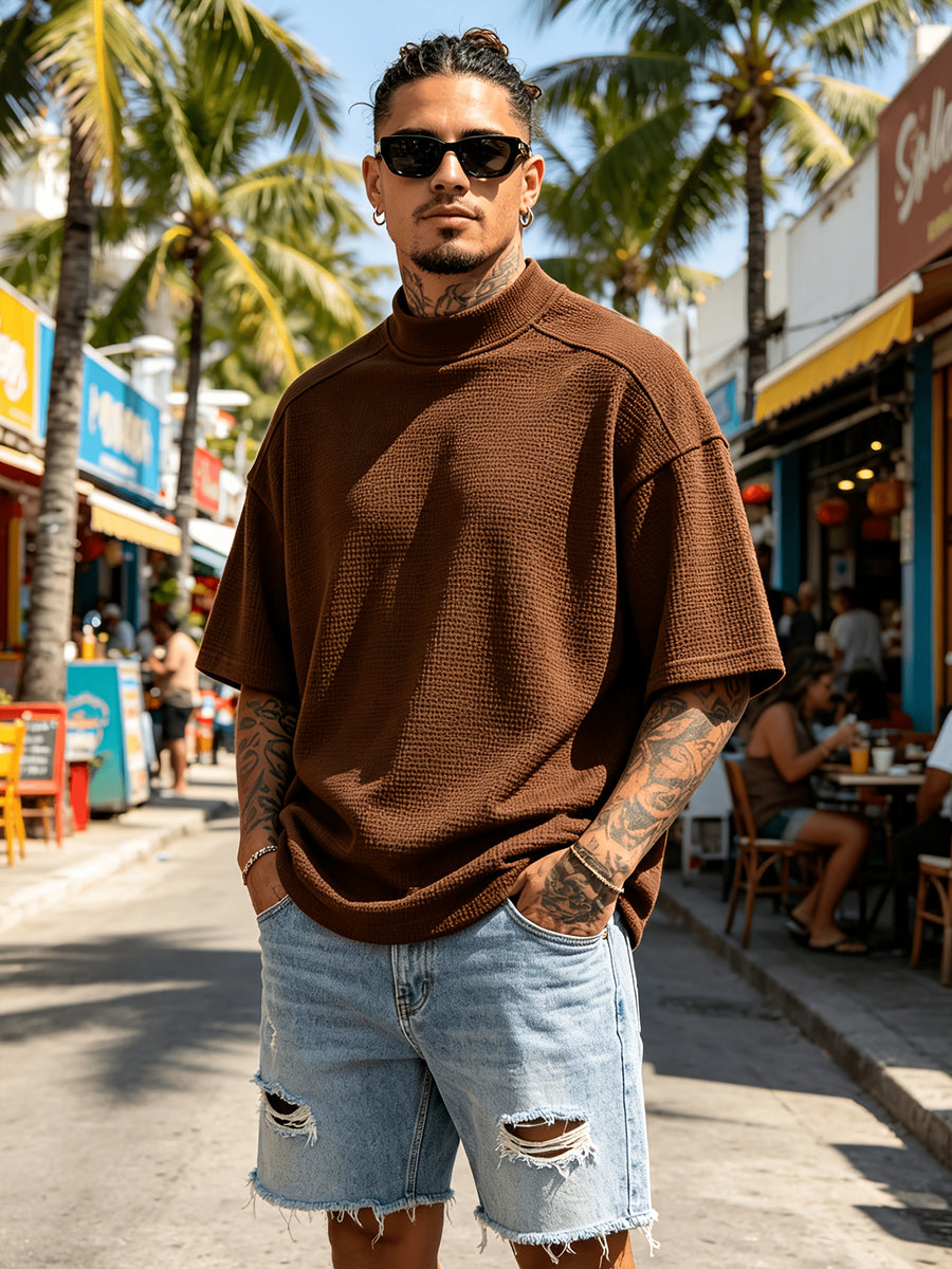 New Spring/Summer Men's Top, Fashionable Sporty Short Sleeve, Loose Fit Casual, Comfortable, Lightweight, Skin-Friendly, Trendy, Versatile, Refreshing, and Durable - Dark Brown