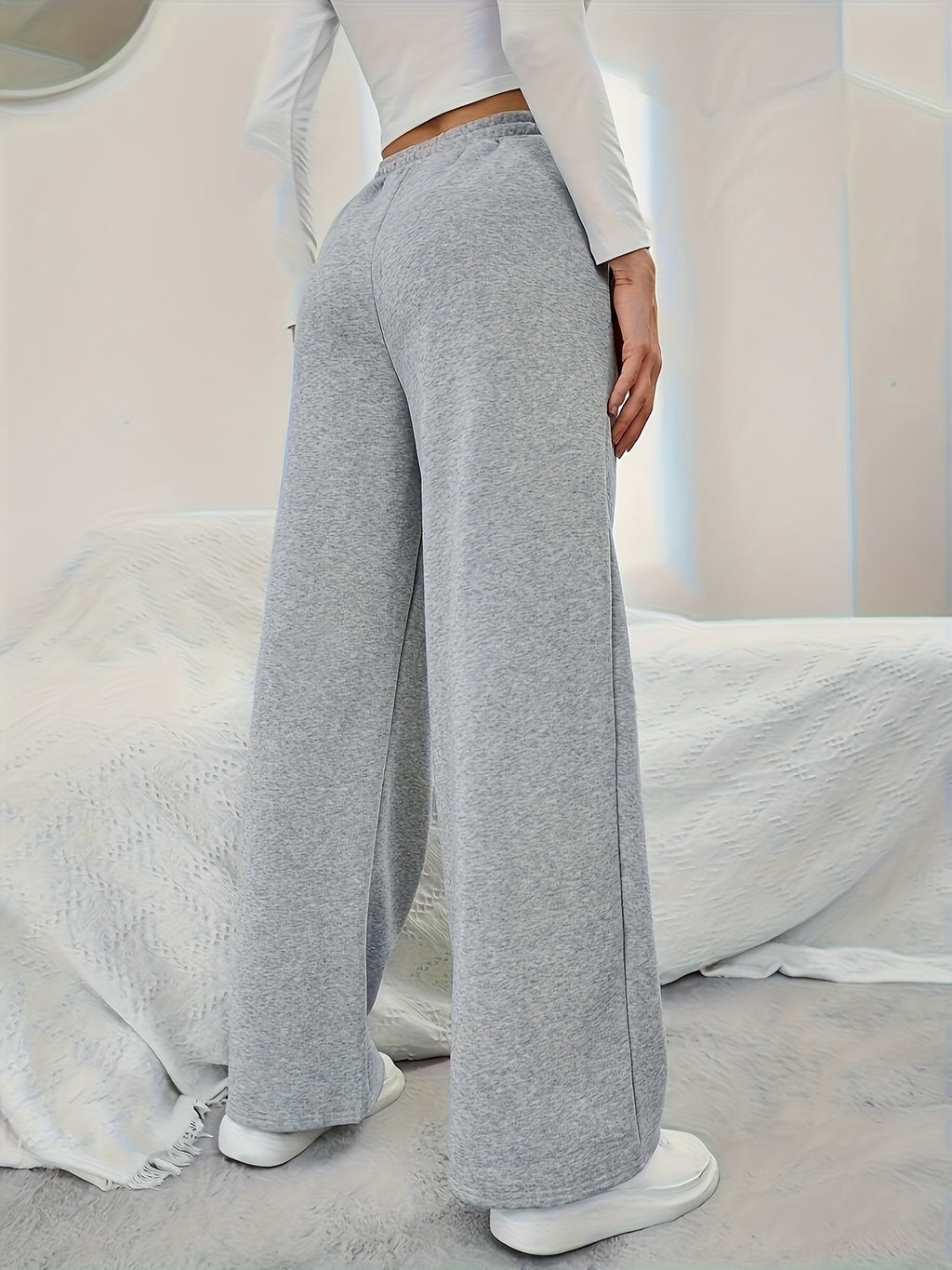 Fashion Women'S Jogging Bottoms - Drawstring Waist, Elasticated Cuffs, Fabric, All-Season Comfort with Trendy Print - Grey