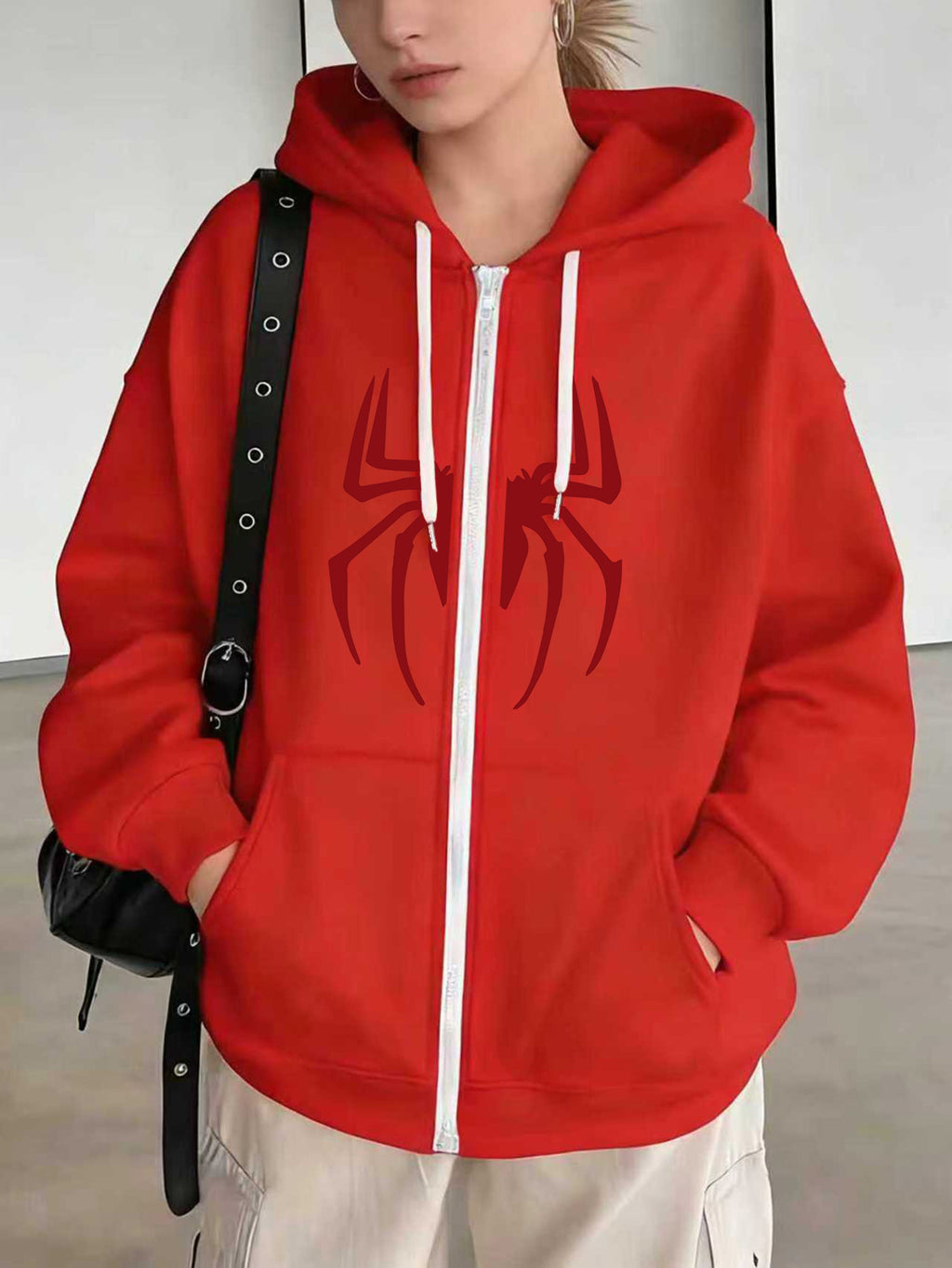 Licensed by Wb-Women'S Hoodie with Spidey Print-Spring And Autumn Casual Zip Hoodie, Fashion Sweatshirt, Spring And Autumn Vibrant Hoodie Zip Hoodie, Women'S - Red