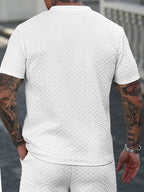 Men's Summer Casual Textured Short-Sleeve T-Shirt, Breathable Textured Jacquard Crew Neck Henley Shirt with Buttons, Regular Fit Suitable for Outdoor and Daily Wear, Men's Textured Short-Sleeve Henley Shirt - White