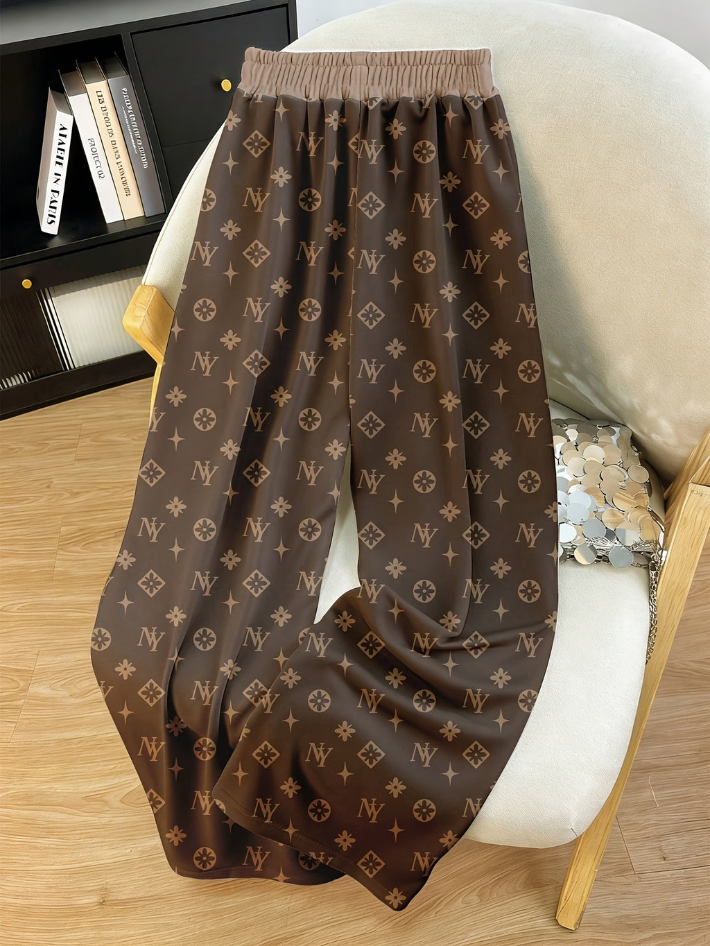 Autumn Women's Minimalist Printed Casual Pants ZLLZ - Coffee Color