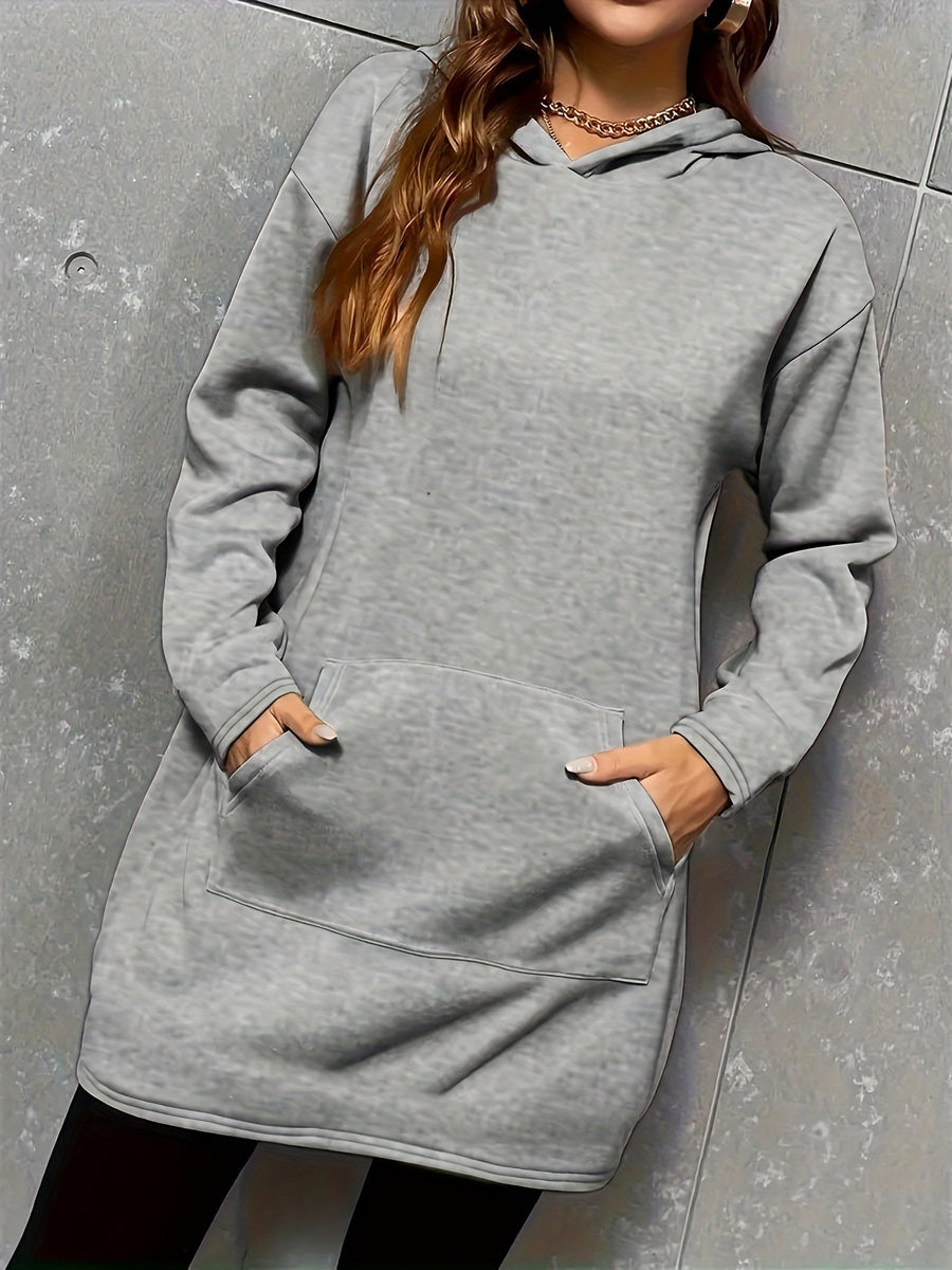 Trendy Long Women'S Hoodie for Autumn And Winter Fashion, Women'S Clothing with Kangaroo Pocket Design - Grey