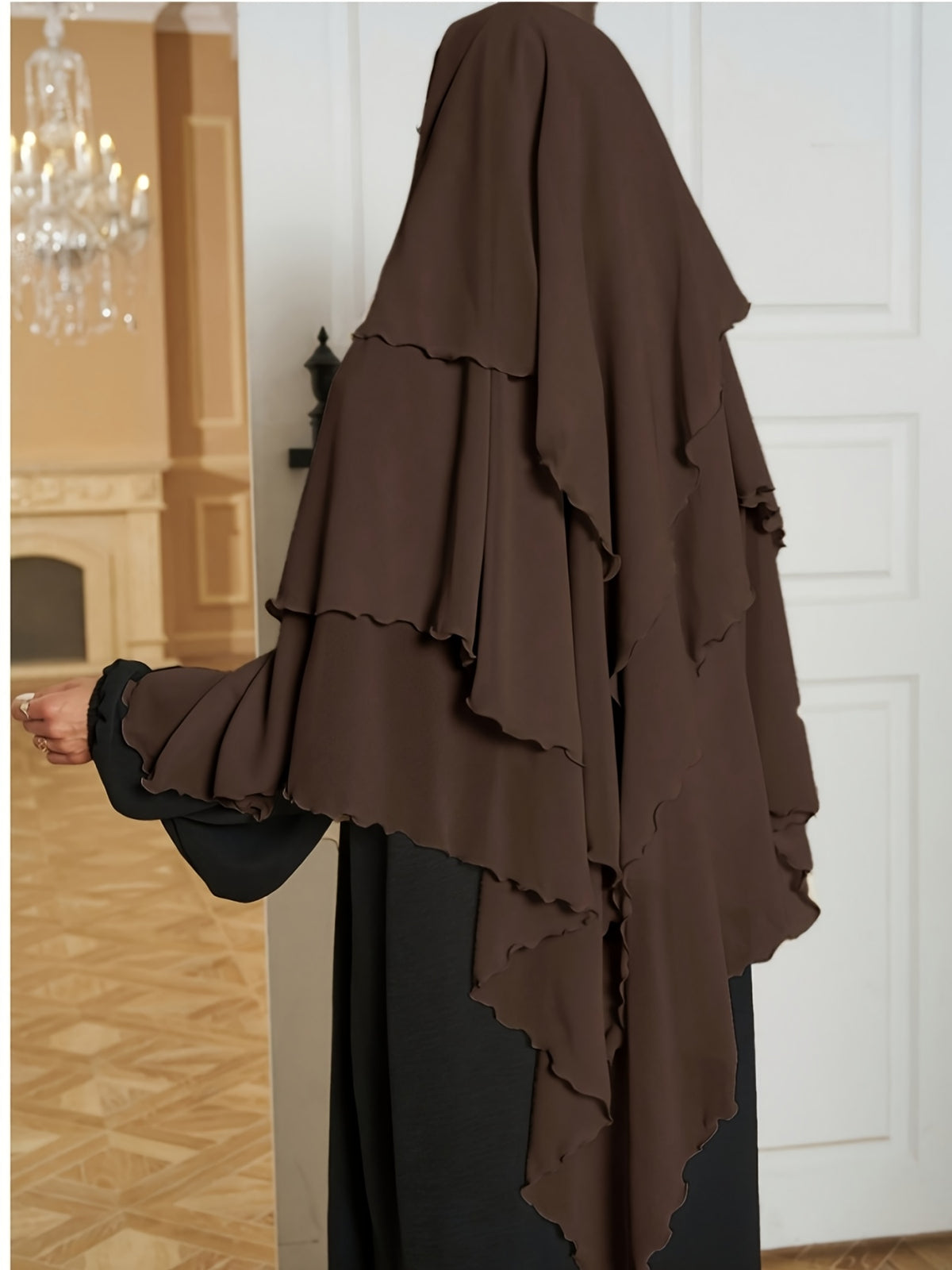 1pc Fashionable, elegant and casual three-layer chiffon fabric solid color suitable for daily wear, loose and comfortable Women's abaya headscarf.sarees for women indian wedding robe aid femme abayas for women muslim jilbab femme khimar hijab - Coffee Brown