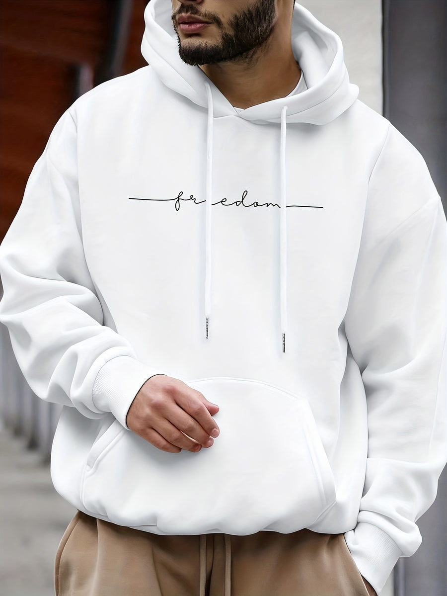 Men's -Lined Hooded Sweatshirt, Casual Versatile Fashion Streetwear Pullover Hoodie - White
