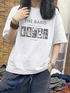 Retro Fashion Short Sleeve T-Shirt Women'S Summer Short Sleeve T-Shirt Pure Short Sleeve T-Shirt Top Design Sense Unique Loose Top Base Layer #3333 - White