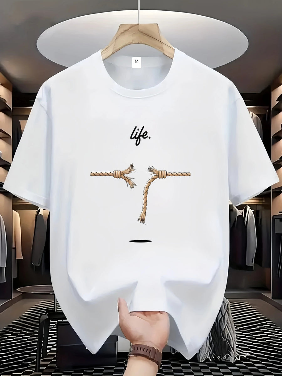 Men's Casual Short Sleeve T-Shirt - Summer Breathable Round Neck Tee with Subtle Random Print Patterns, Machine Washable Regular Fit Suitable for Casual Attire, Office, Gym & Outdoor Activities, Versatile Basic Wardrobe Essential - White
