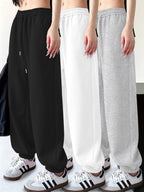 3pcs Set Halloween Casual Long Pants Elastic Waistband Pants, Warm Elastic Waistband Casual Trousers for Women's Outerwear in Fall/Winter - Black+White+Grey