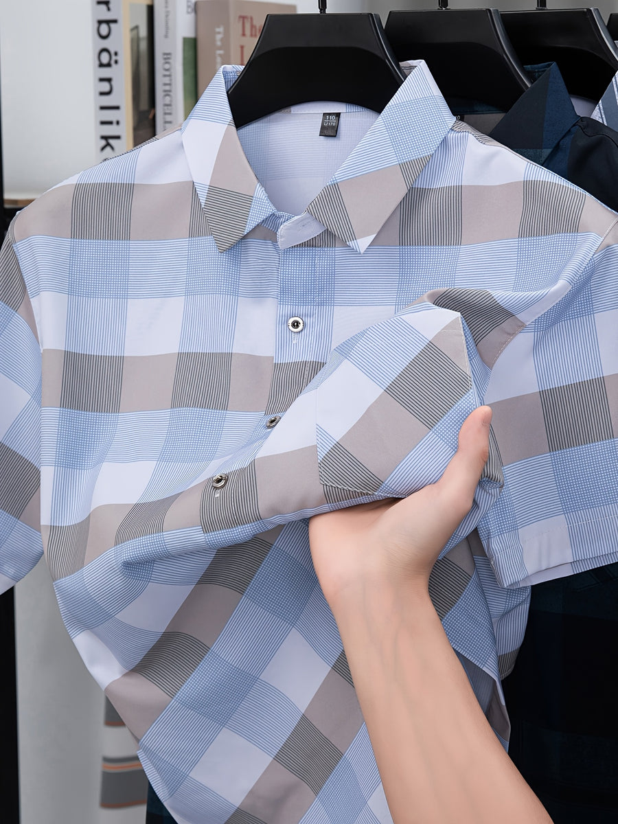 Men's Summer Short-Sleeve Cool Lightweight Trendy Color-Block Shirt - Mixed Color 1
