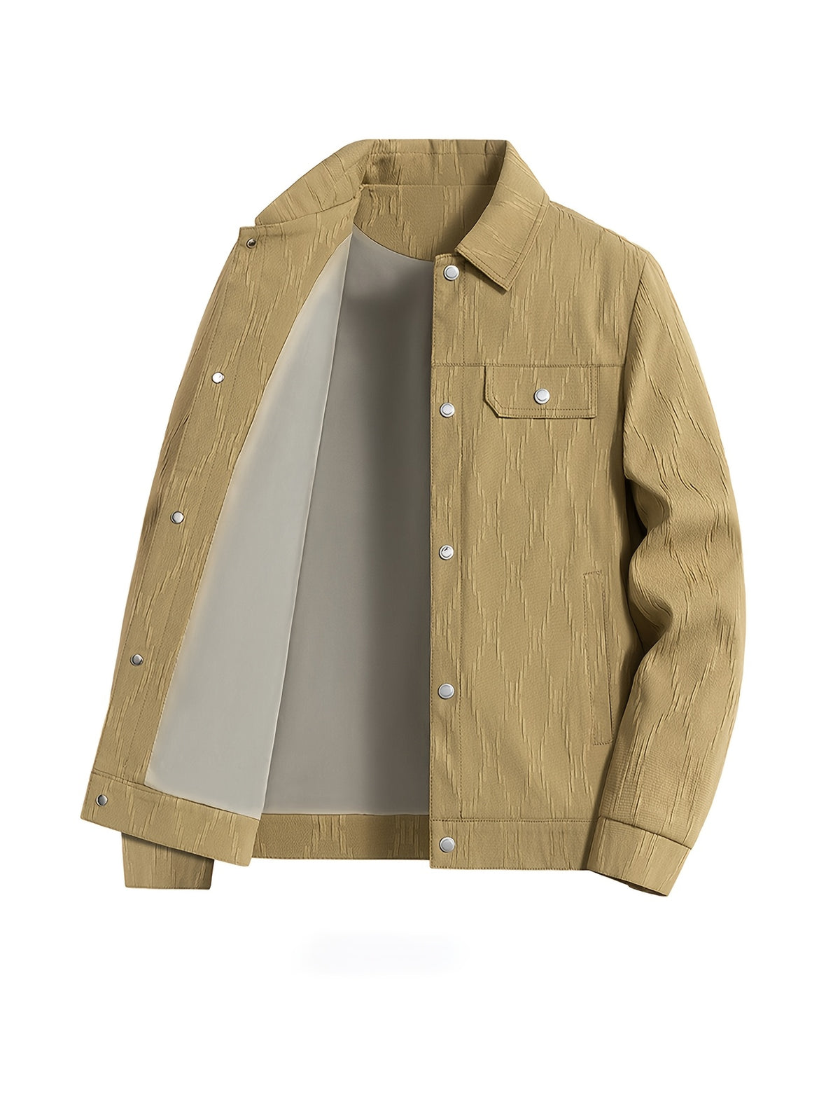 Early Autumn New Men'S Lapel Textured Solid Color Cargo Jacket, Trendy Snap-Button Loose Casual Short Coat with Pockets, Premium Men'S Gift - Khaki