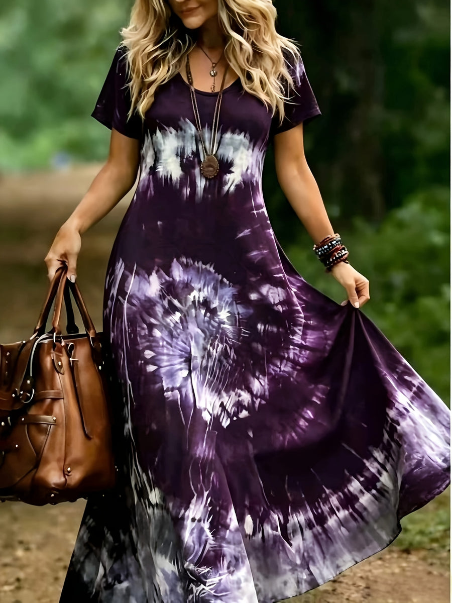 Plus Size, Plus-size Women's V-neck Dress for Spring/summer, Bohemian Style, Comfortable and Lightweight, Perfect for Beach Vacations, Fashionable and Versatile - Purple