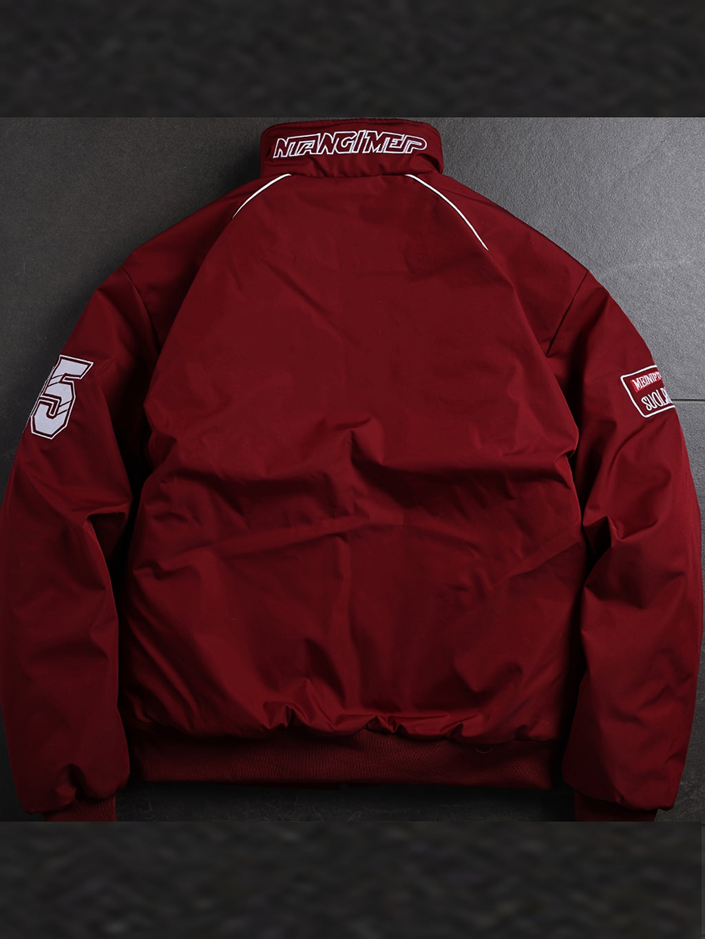 Men'S Thickened Windproof Racing Style Jacket, Stand Collar Full Zip Closure, Letter Patch Badge Decor, Windproof And Warm, Loose Fit, Multi-Color Available, Suitable for Autumn/Winter Motorcycle Riding, Road Trips, Travel Holidays, City Commuting - Red