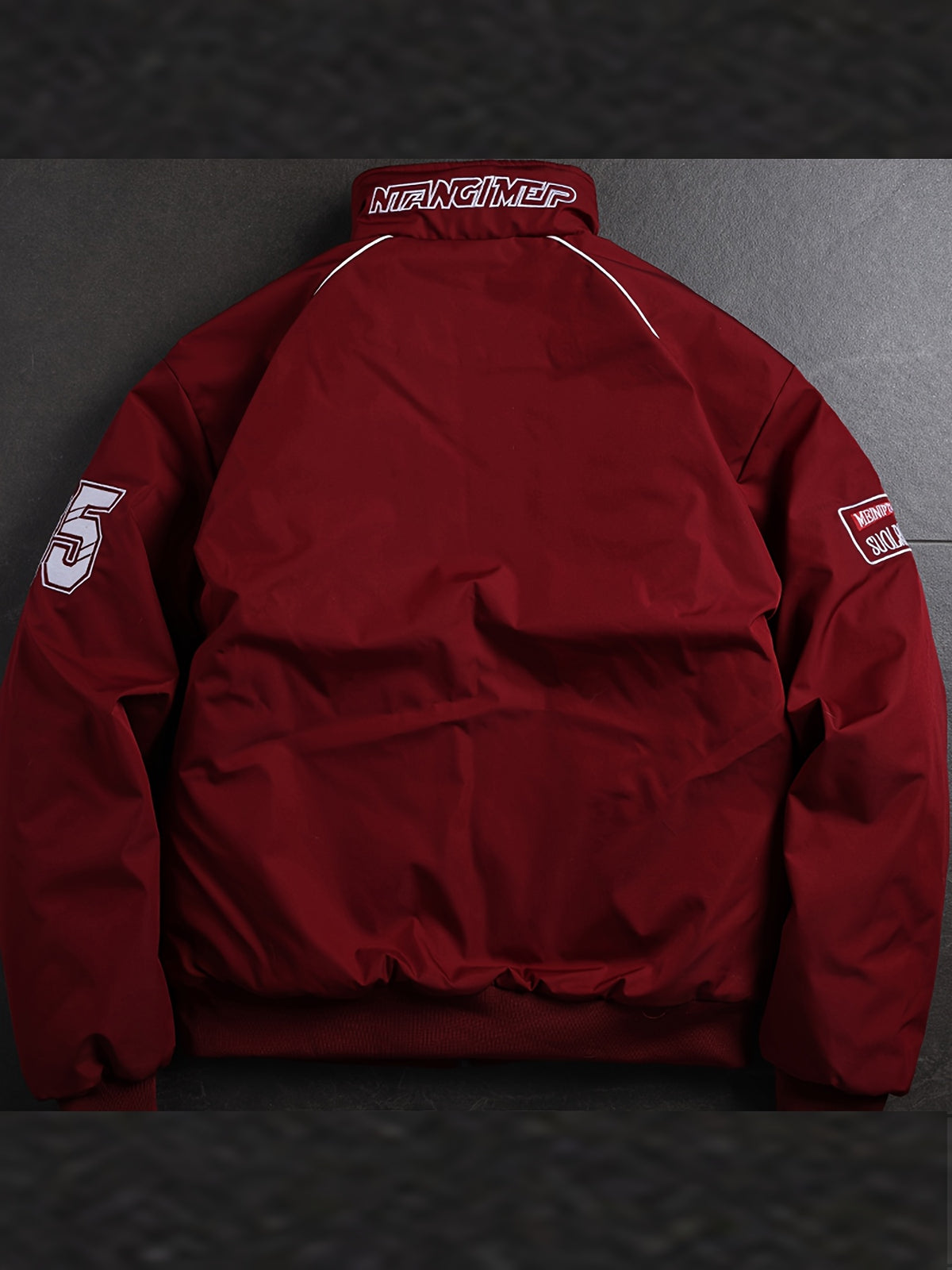 Men'S Thickened Windproof Racing Style Jacket, Stand Collar Full Zip Closure, Letter Patch Badge Decor, Windproof And Warm, Loose Fit, Multi-Color Available, Suitable for Autumn/Winter Motorcycle Riding, Road Trips, Travel Holidays, City Commuting - Red