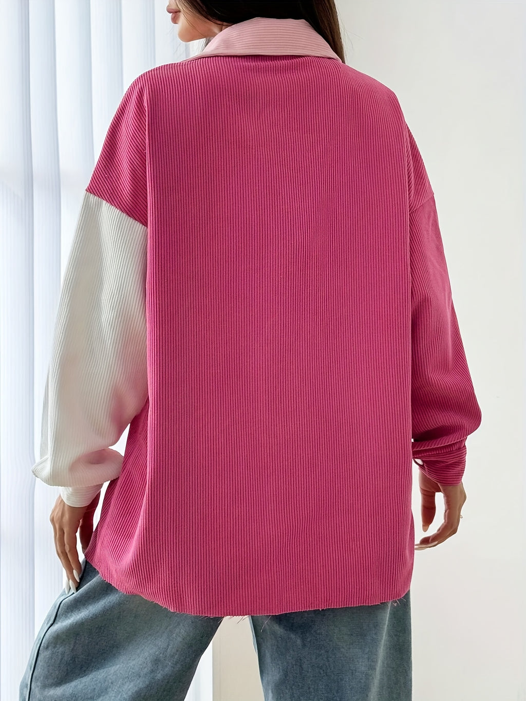 Women's Casual Oversized Color Block Long Sleeve Jacket with Square Neck, Woven Polyester, Solid Color, Pocket Detail - All Seasons - Mixed colors