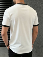 [Printed Design – Not Textured] Polyester, Spandex, Men's Knit Color-Block Round Neck Short-Sleeve T-Shirt, Summer Global All-Season Base Layer, Factory-Made Men's Comfortable High Fit Rate Casual Sports Contrast Patchwork Top - Mixed Color3