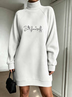 Be Yourself Flower Lettering Womens Sweatshirt Autumn Winter Long Length Outdoor Office Travel Party Date Casual Wear - Silvery Grey