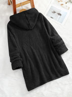 Women's "Yes I'm Cold" Printed Teddy Bear Hooded Sweatshirt - 100% Polyester Relaxed Fit Long Sleeve Pullover with Double Pockets, Cozy Fleece-Lined Casual Winter Top for Fall & Winter - Black