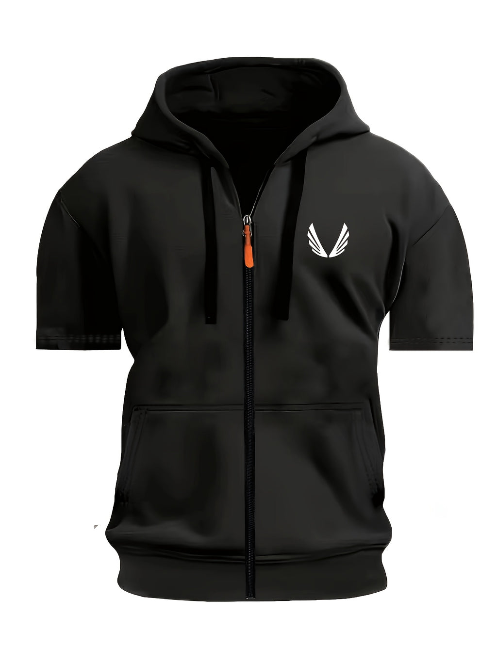 Summer American Fitness Hooded Fashion Short-Sleeve T-Shirt for Men and Women, Suitable for Outdoor Training, Running, and Casual Wear with Zipper - Black